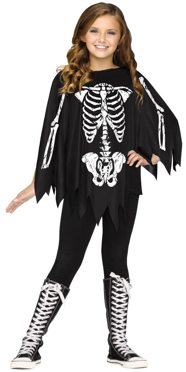 The Costume Center Black and White Poncho Skeleton Girl Child Halloween Costume - One Size